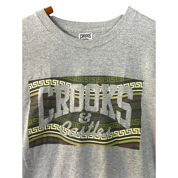 Men's CROOKS & CASTLES Logo Graphic T-shirt, Sz LARGE GRAY W/SLEEVE TAG - Picture 2 of 4
